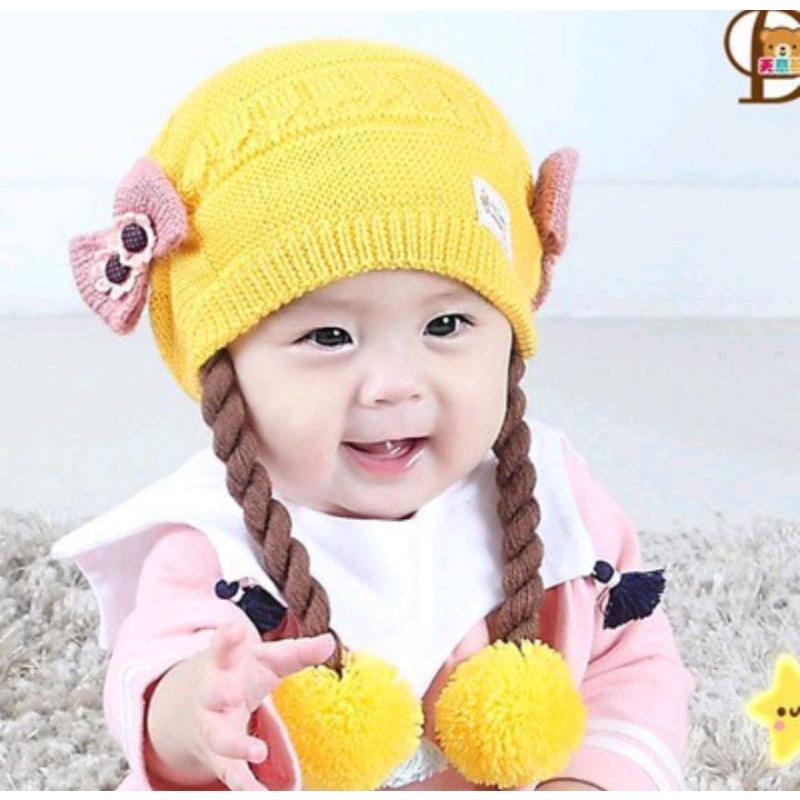 Murah/ Topi rajut bayi model kepang/ Kupluk rajut bayi usia 0-2 tahun/ Topi bayi perempuan lucu