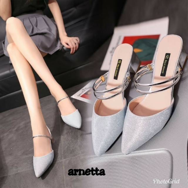 HEELS GLITTER PESTA WANITA HEEL UNDANGAN HAK KOTAK PUMP PENDEK LUCU MURAH GUCCI MODEL IMPORT
