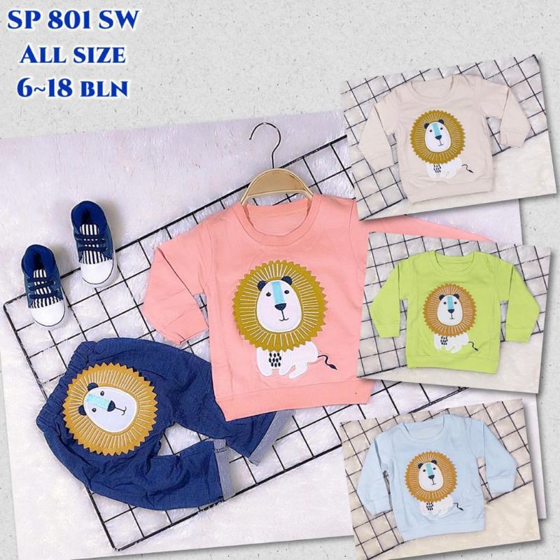 Setelan Baju Anak Bayi Laki-laki Panjang Bahan Adem Usia 3-12 moth Motif Simba