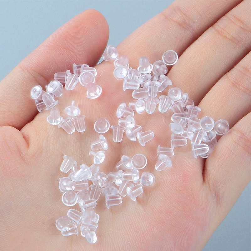 500pcs Stopper Anting Bahan Silikon Transparan Dengan Kotak Penyimpanan