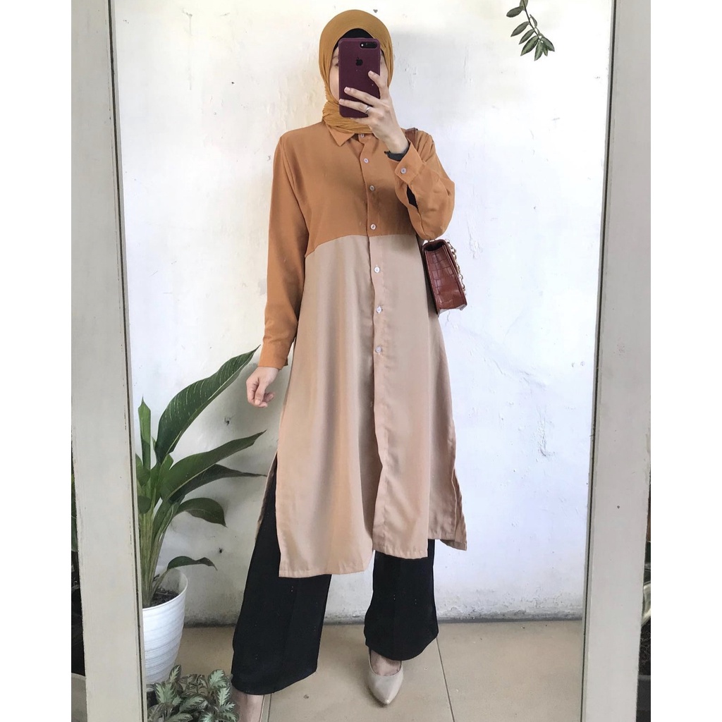 Slit Tunik Two Tone Polos Mustard by DAZPROJECT