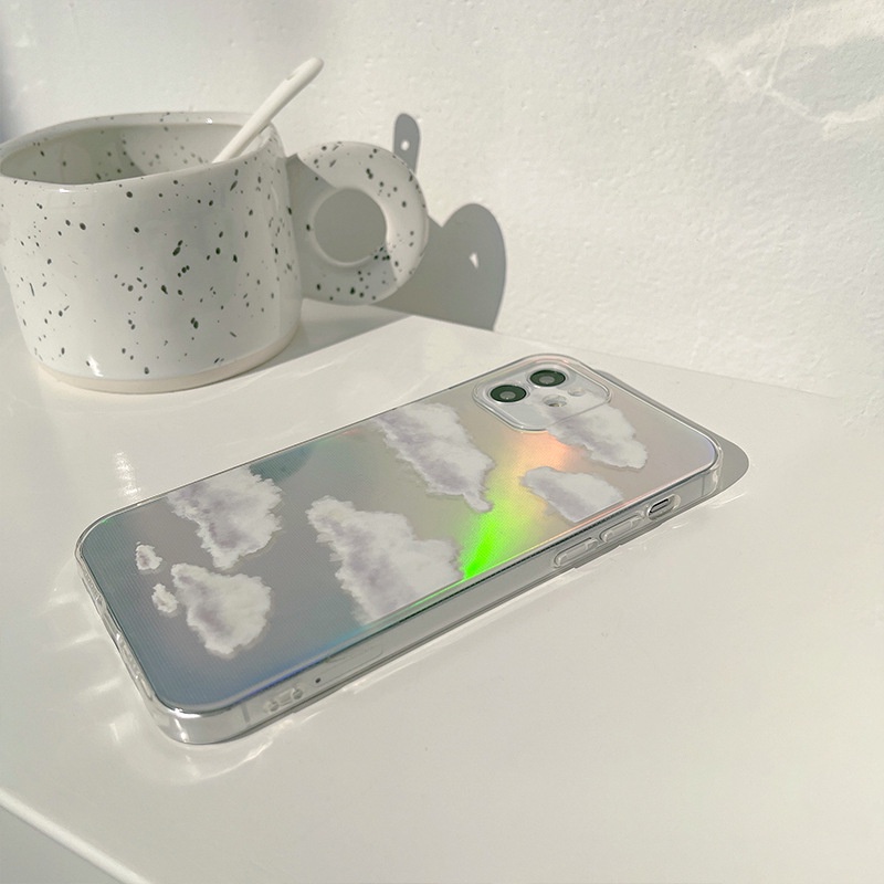 Soft Case TPU Transparan Motif Aoxing Cloud Dengan Kartu Laser Untuk IPhone 13 7 8 SE 2020 7P 8Plus X XS XR 11 12 Mini Pro Max HP