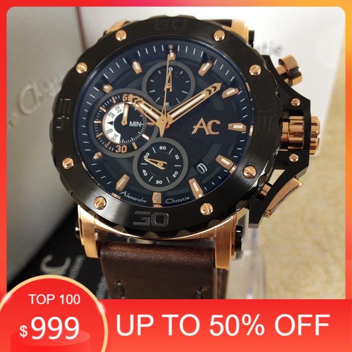 jam tangan pria alexander cristie original ac9205 black rose gold