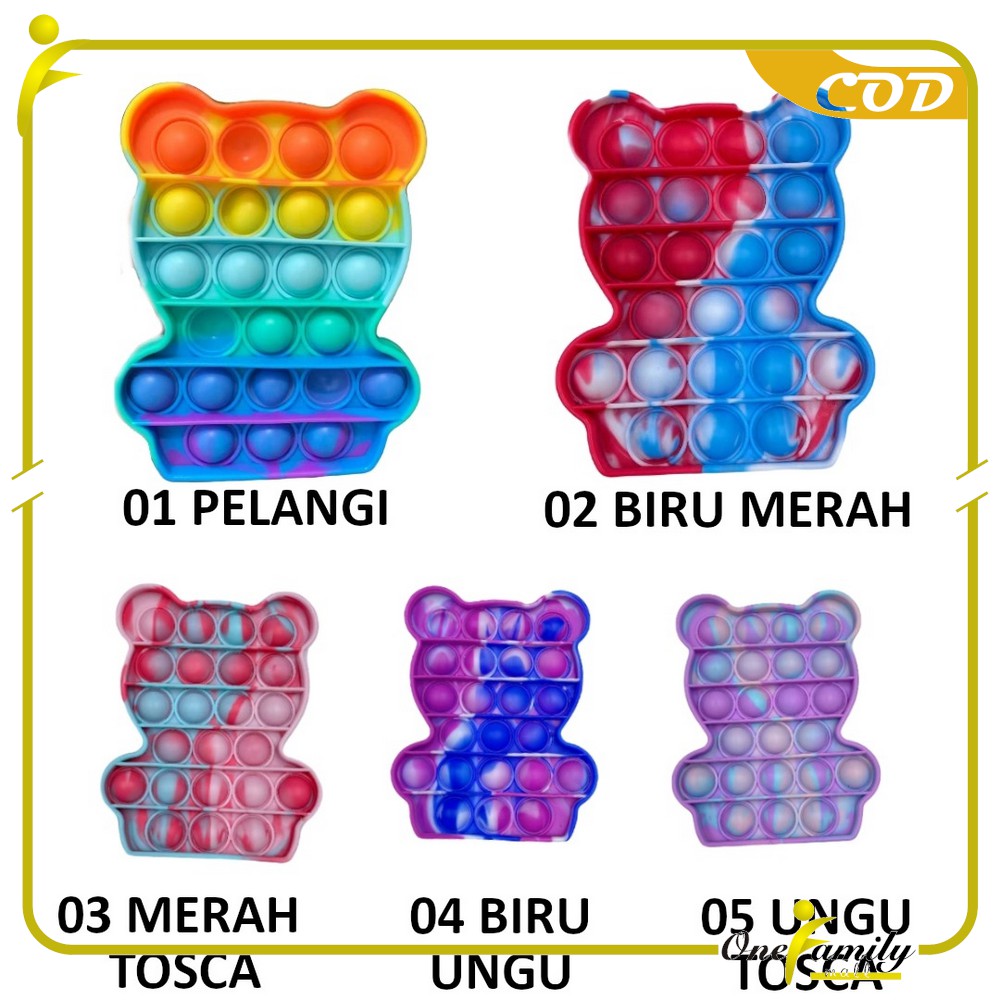 ONE-M131 Mainan Pop It Rainbow Karakter Fidget Push Pop It Among Us Bulat Pop Its Mainan Anak-BEAR COLOURFULL