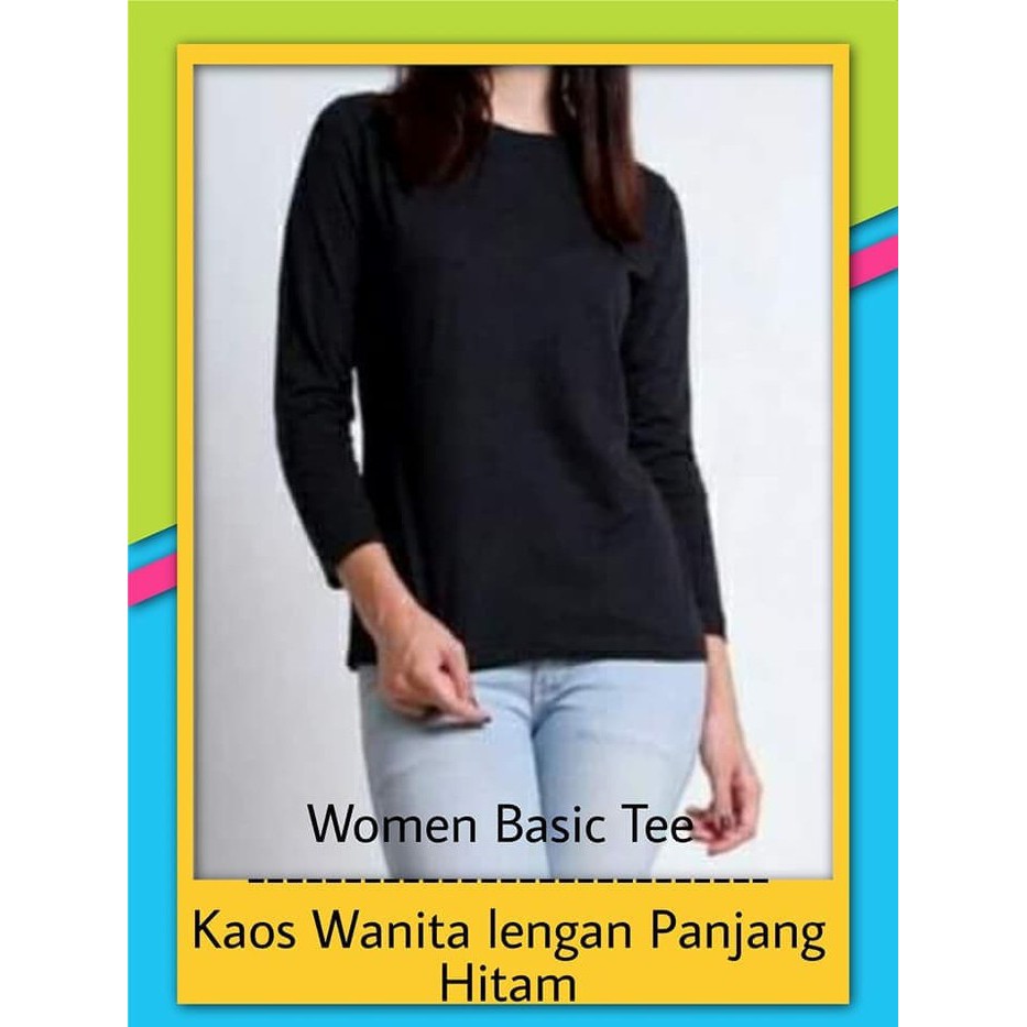 Kaos polos PANJANG wanita HITAM/ oblong cewek lengan panjang / kaos hijab / winstar polos / kaos cew
