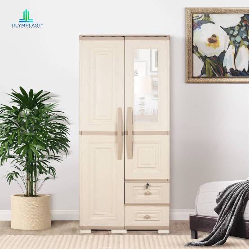 lemari pakaian 2 pintu olymplast lengkap laci ready stock makassar murah lemari baju plastik mewah