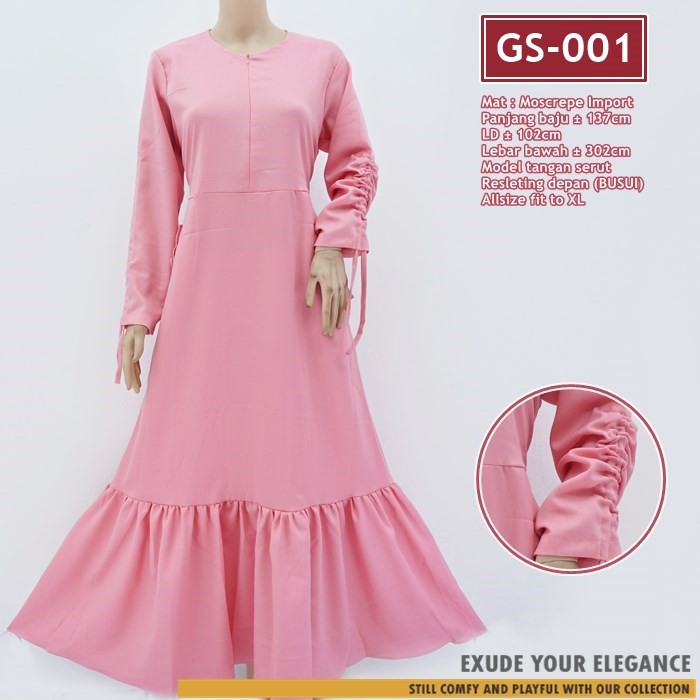 Gamis Ruffle Terbaru, Gamis rempel modern, Gamis Busui Polos kode GS