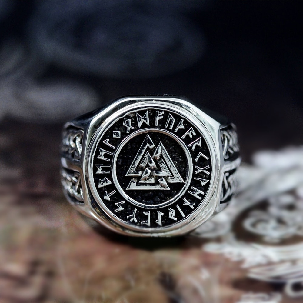 Valknut Viking Stainless Steel Symbol Ring Mens Norse Celtics Knot Rune Signet Rings Nordic Amulet Jewelry Size 7-14