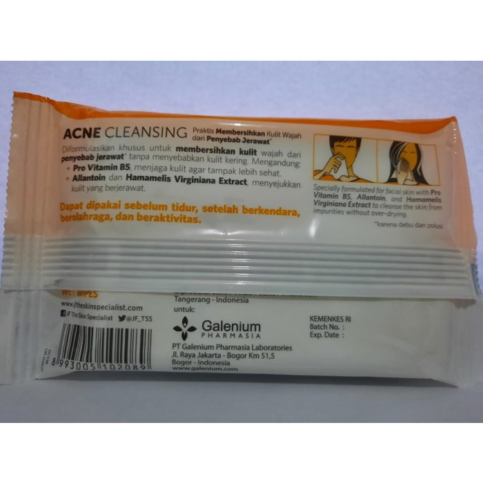 wipes-remover-make-up- jf sulfur wet wipes acne care- 10 lembar/tissue basah wajah berjerawat -make-