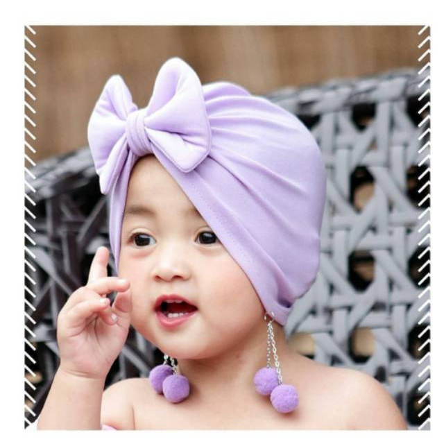 TURBAN BAYI CEWEK MODEL ANTING DASI KUPU KUPU - Ciput Bayi Cewek Kupluk Warna Polos Model Anting Dasi Kupu Kupu