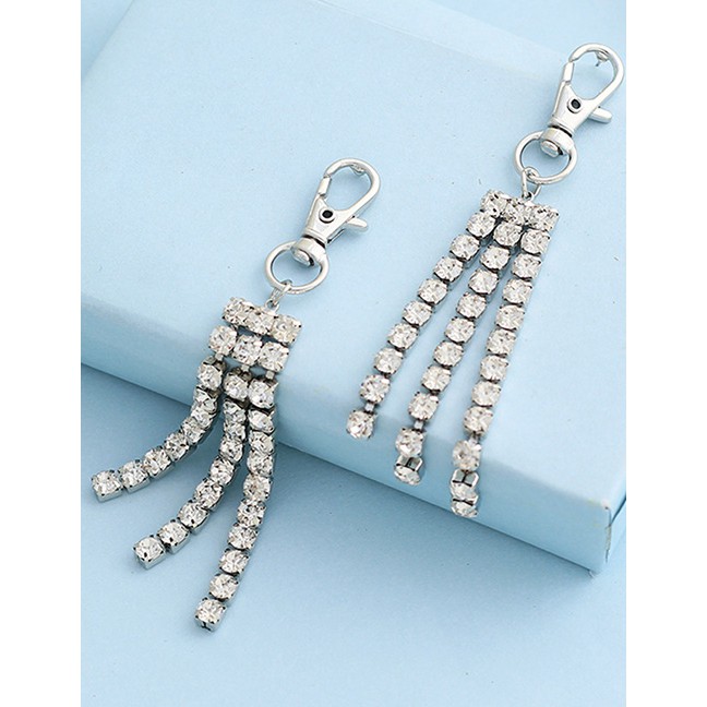 LRC Anting Tusuk Fashion Silver Diamond Tassel Earrings F50568