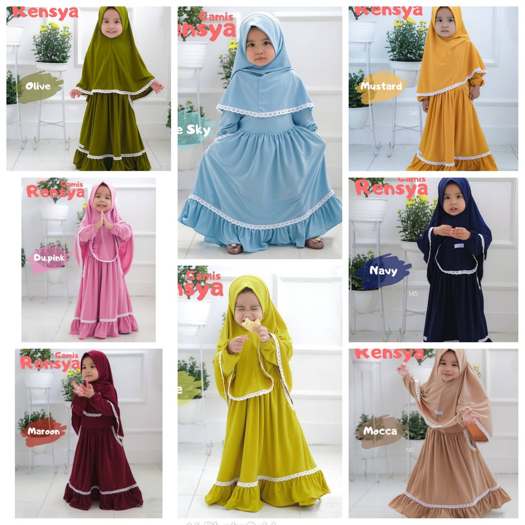 SET SYARI KID RENSYA FREE JILBAB GAMIS SYARI ANAK MOSCREPE KOMBI RENDA BAJU MUSLIM ANAK 8 WARNA / Sy