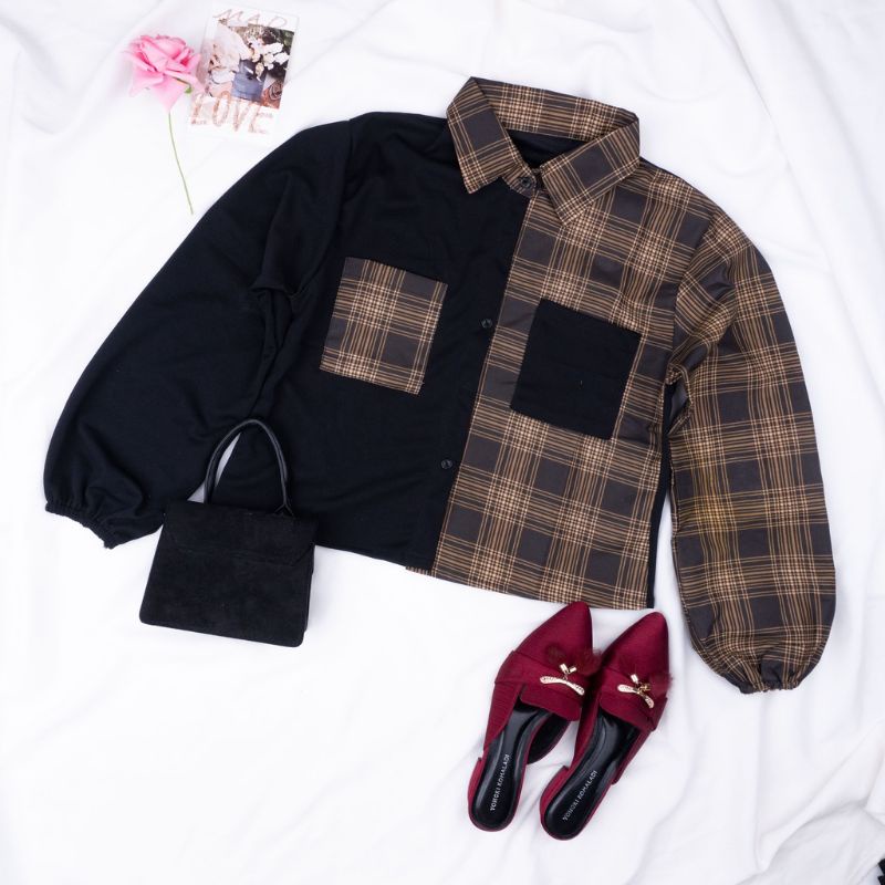 KEMEJA CROP | KEMEJA WANITA | KEMEJA WANITA KOTAK CROP