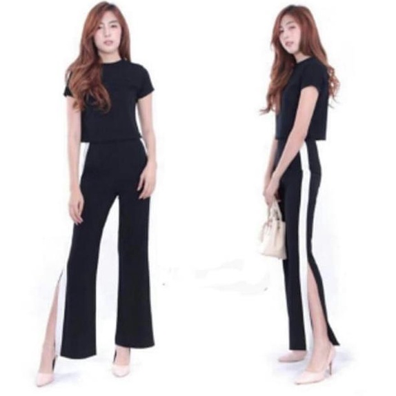 CELANA PANT KULOT SLIT BELAH GARIS STRIPE SAMPING SCUBA