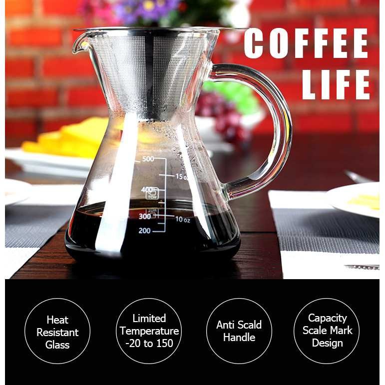 Termurah ! OHFIN Coffee Maker Pot V60 Teko Kopi Barista 600ml + Filter - YD-KT001