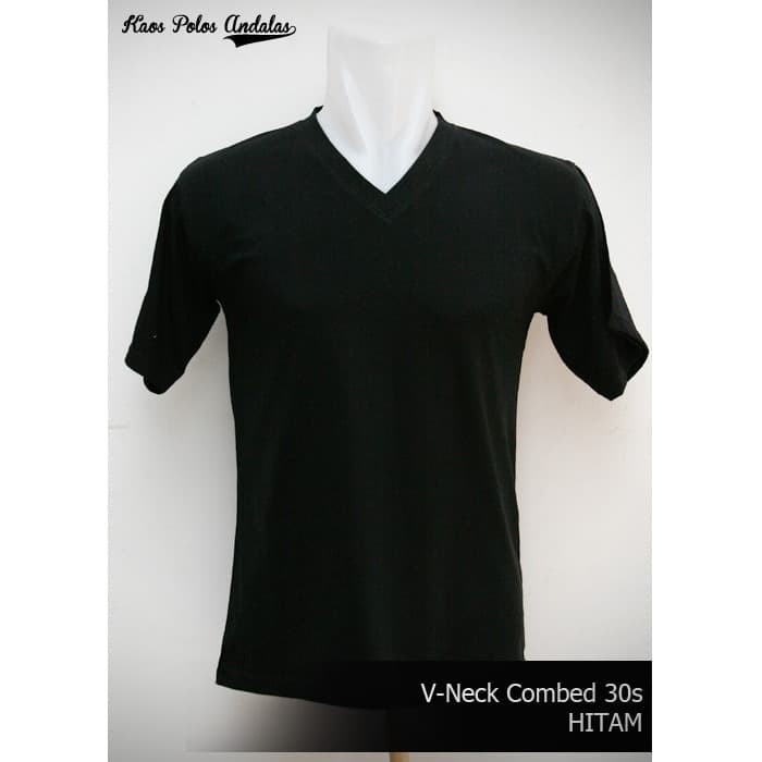 TERLARIS KAOS POLOS VNECK COTTON COMBED 20S HITAM