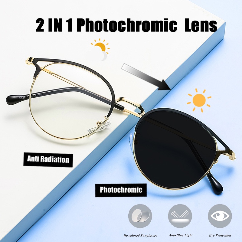 Photochrmic Anti Radiasi Eyeglasses Cat Eye Frame Women Men