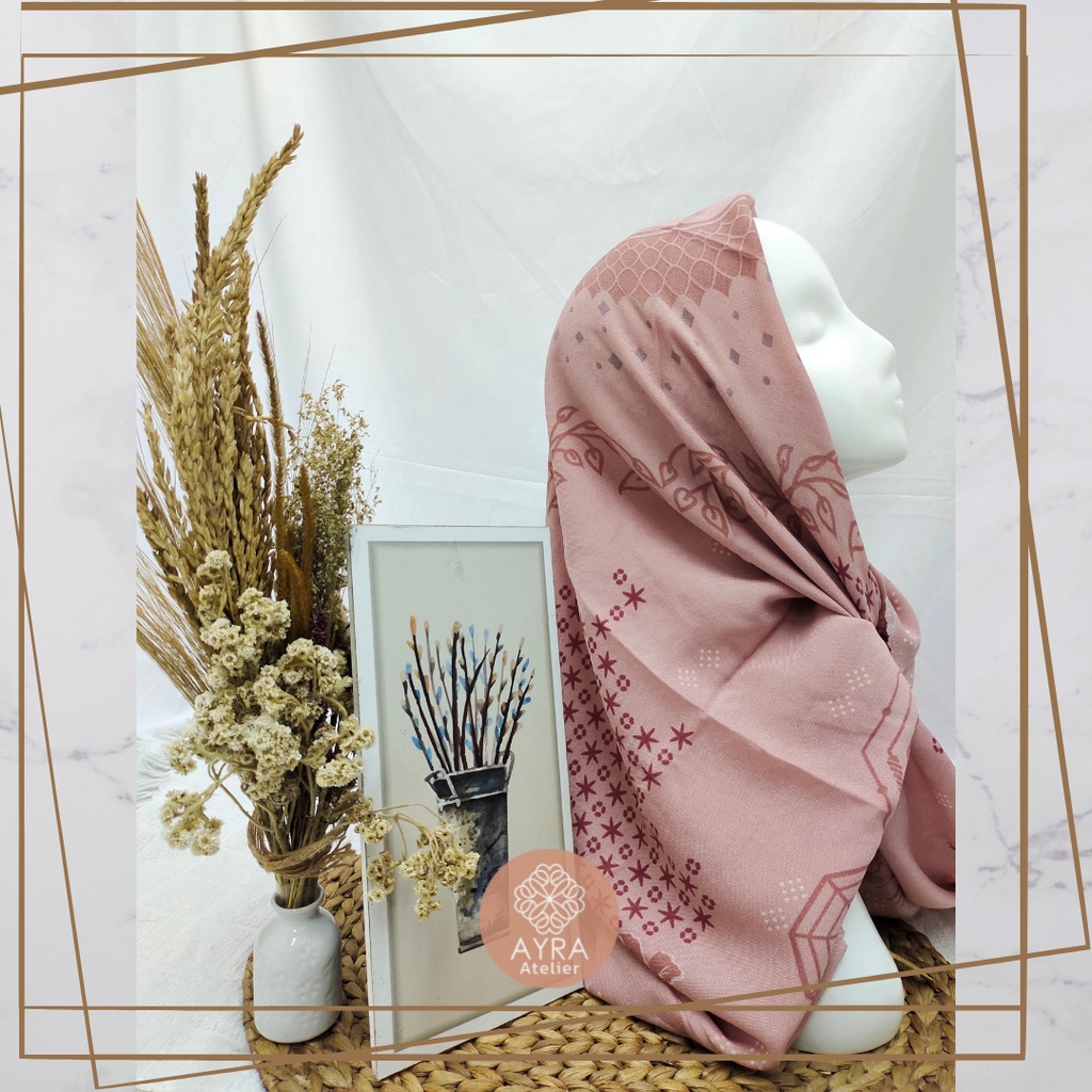 HIJAB SYARI SEGIEMPAT KERUDUNG JUMBO MOTIF JILBAB BESAR KERUDUNG JUMBO LASERCUT 130 cm JILBAB SYAR'I 130cm azzura Aubrey-E rose