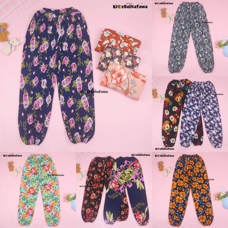 Jogger Bunga uk 8-10 Tahun / Scuba Premium Celana Panjang Anak Perempuan Import Joger Pants Cewek