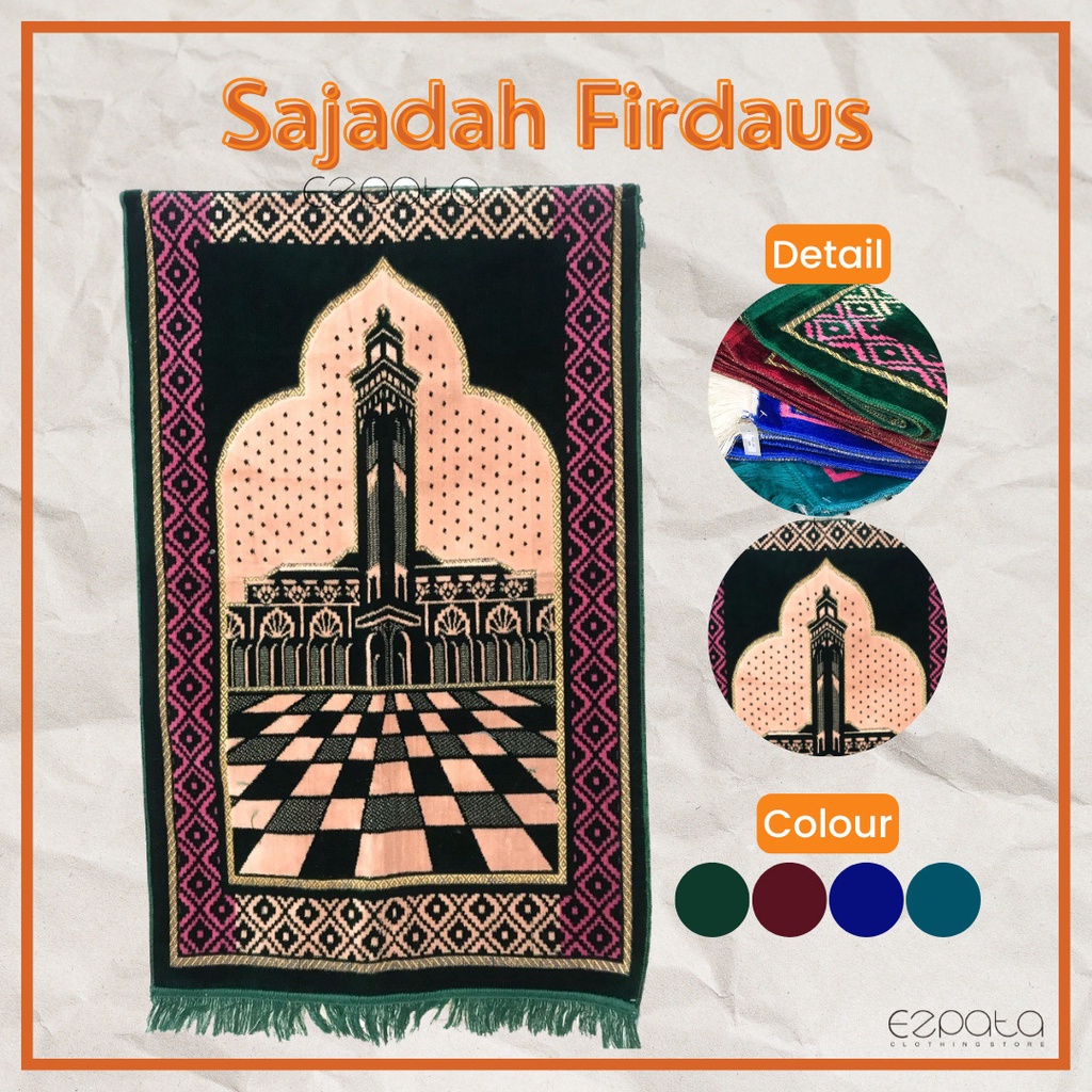 Ezpata Sajadah Sholat Firdaus Turki Tebal Lembut Ukuran Besar 107x64cm Motif Islamic Super Murah Berkualitas Motif Warna Random