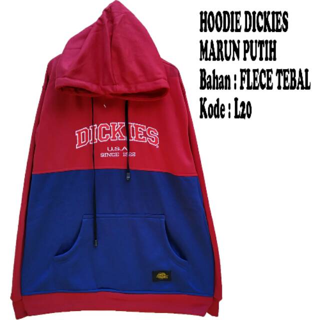 Jaket hoodie dickies marun navy bordir premium L20