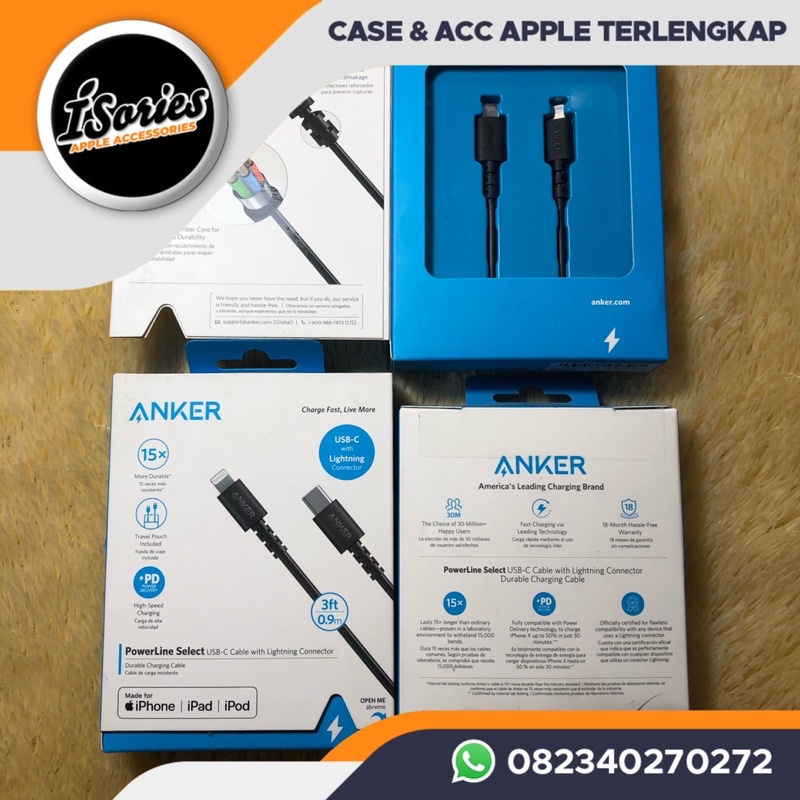Kabel Data Anker Type C 20 Watt MFI Lightning Connector