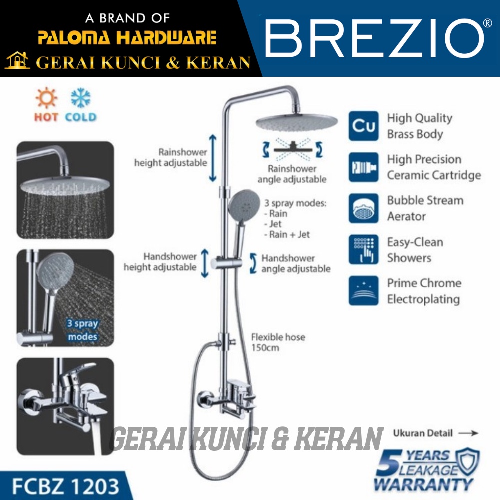 BREZIO FCBZ 1203 SHOWER TIANG COLUMN SET KERAN KRAN PANAS DINGIN MANDI
