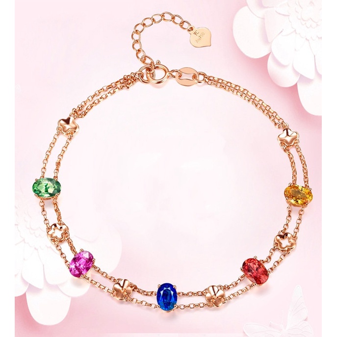 Set Perhiasan Gelang Zirkon Warna-Warni Bahan Stainless Steel Lapis Emas Untuk Aksesoris