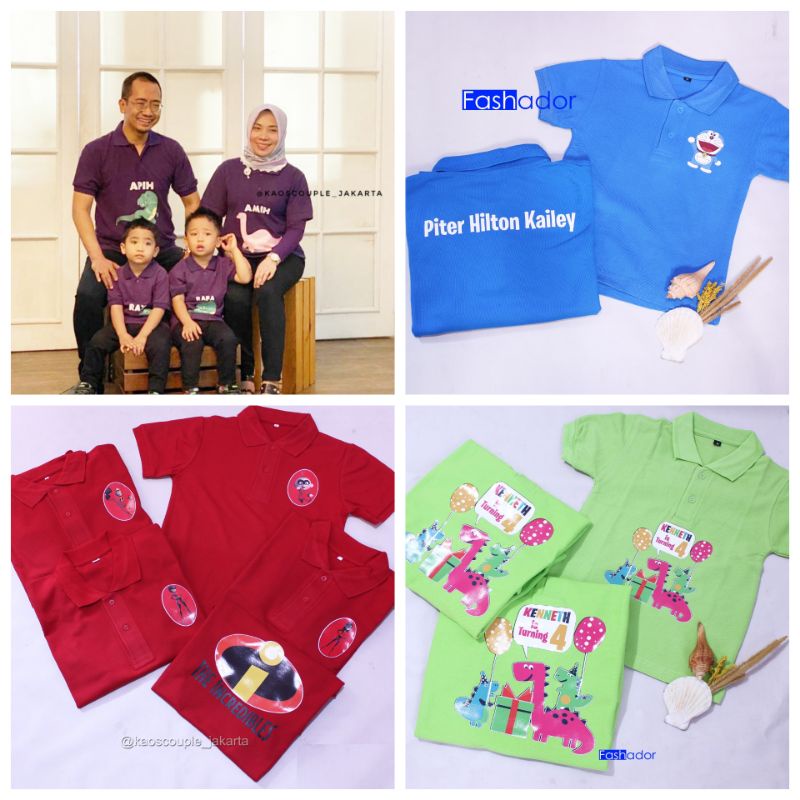 GRATIS CUSTOM NAMA/FOTO Kaos/Baju Polo/Kerah Couple Set Seragam Kembaran Keluarga Ayah Ibu Anak Ulta