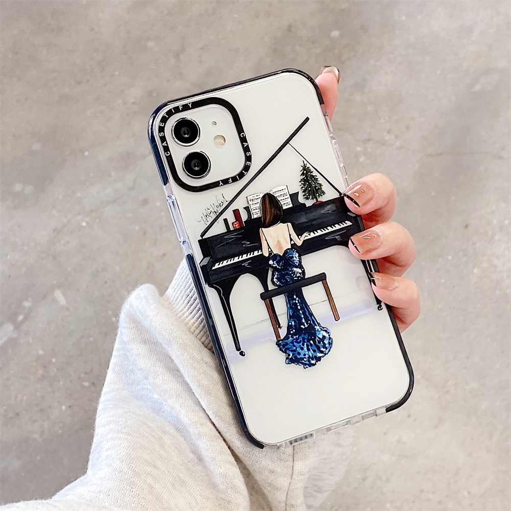 Soft Case Motif Piano Girl &amp; Pita Hitam Cover iPhone 7 8 Plus X XR Xs 11 Pro Max