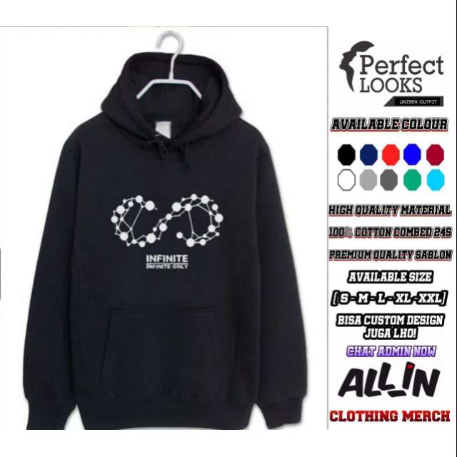 JAKET HOODIE SWEATER INFINITE KPOP INFINITE ONLY WARNA HITAM