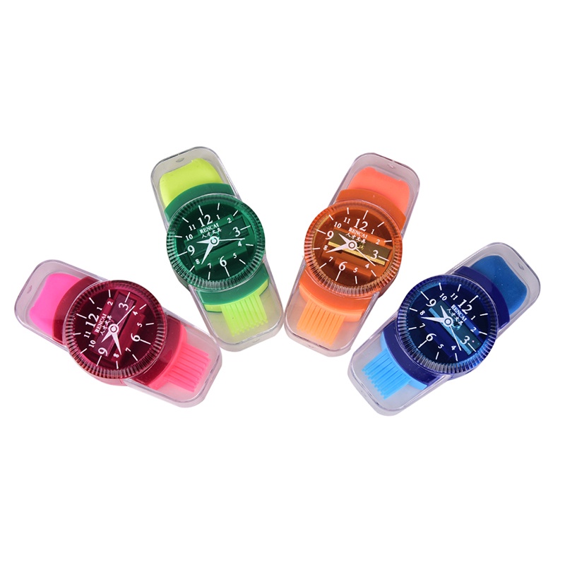 {LUCKID}Watches Sliced Pencil Sharpener With Erasers Brush for Office School Supplie