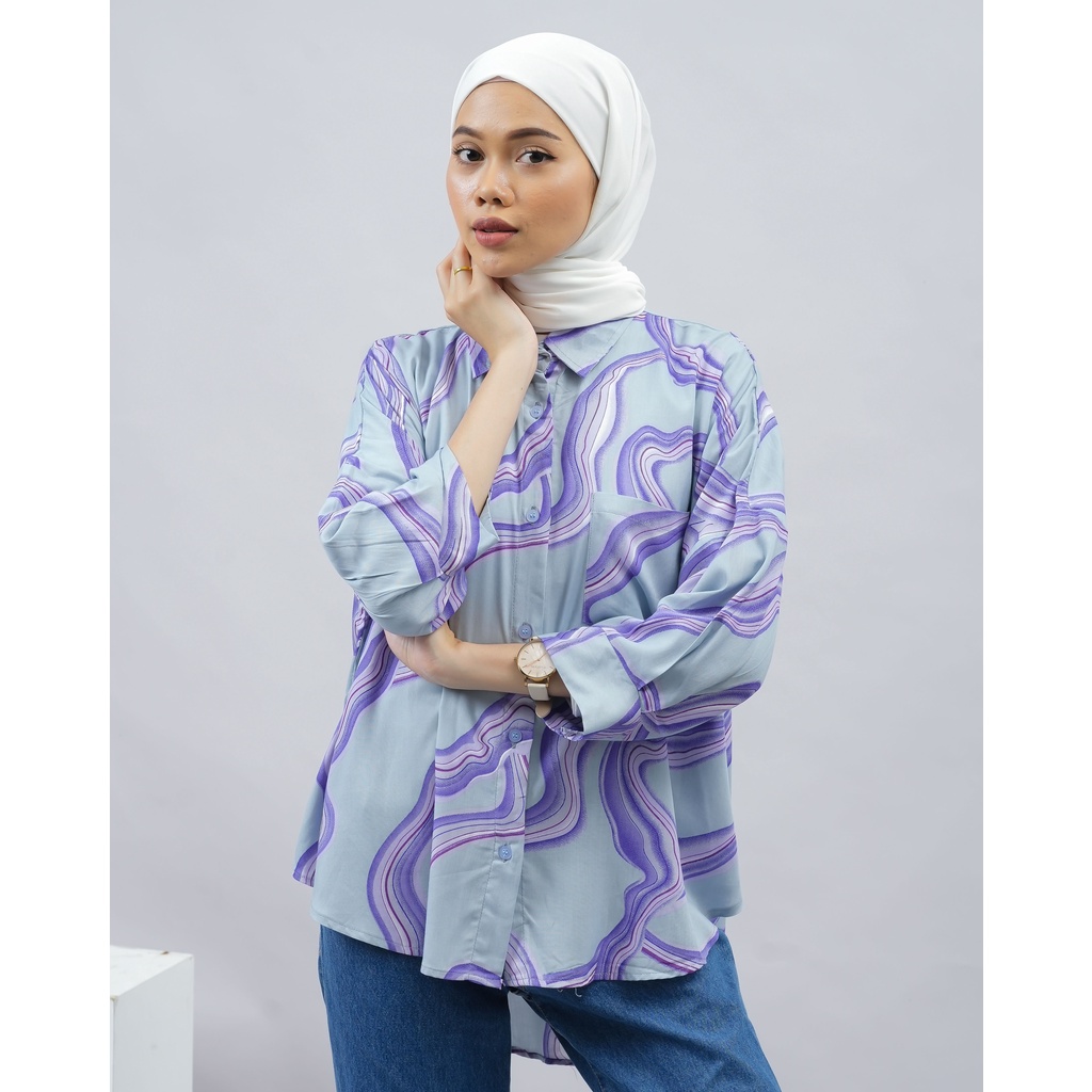 KEMEJA RAYON MOTIF KATUN RACHEL RAYON LONG SHIRT PREMIUM SHIRT B587