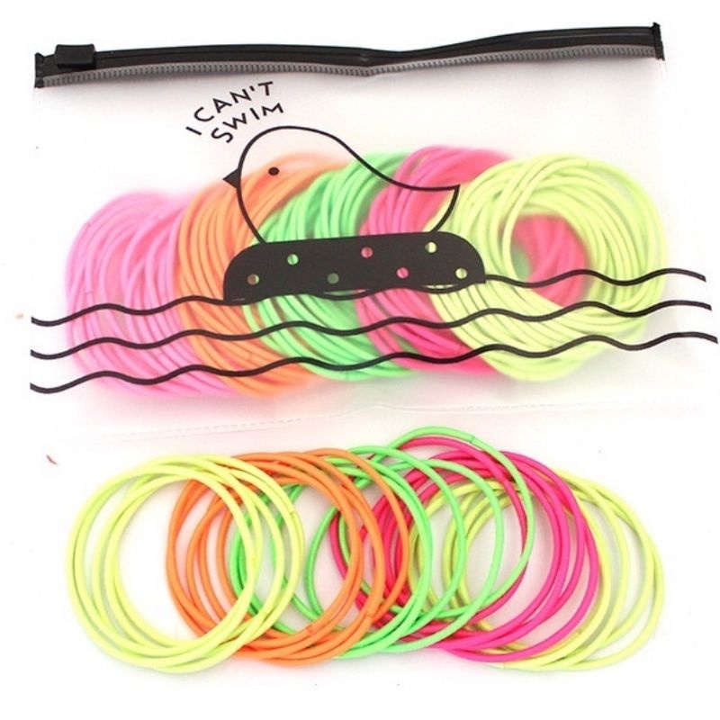 50pcs / 100pcs + pouch ikat rambut karet polos warna-warni dewasa import ala korea-100pcs Mix Stabilo