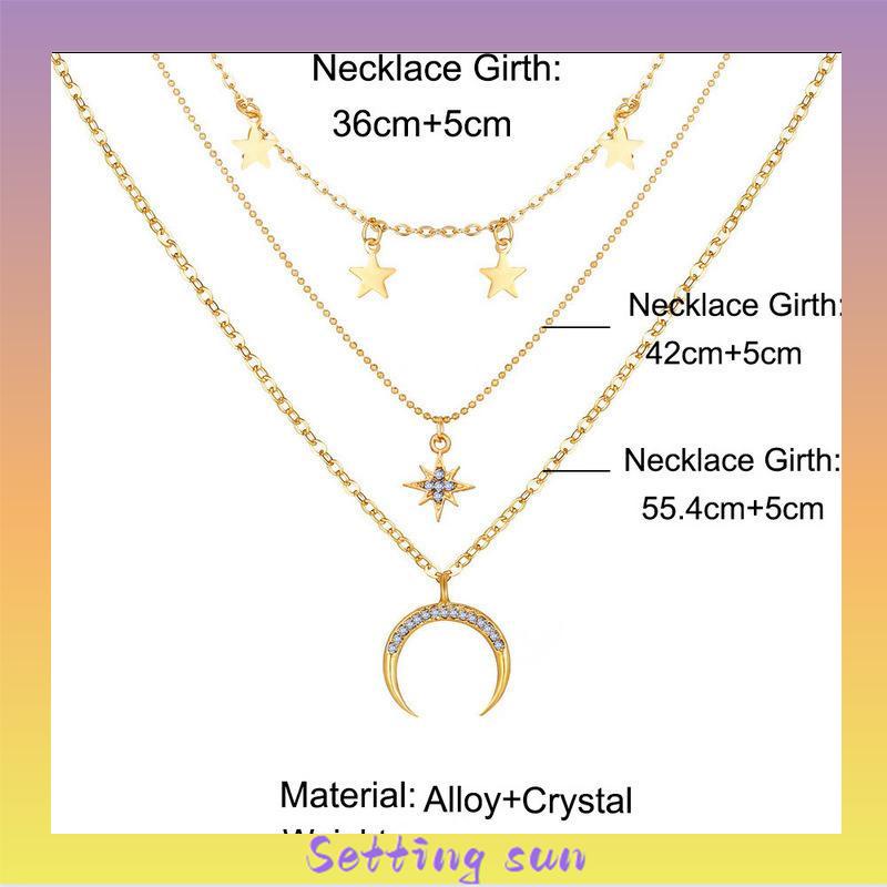 Fashion Kalung Multilayer Kalung Liontin Aksesoris Wanita Bulan Multilayer Kalung Aksesoris TN