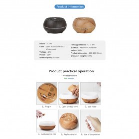 Kongyide Air Humidifier Aromatherapy Diffuser Wood Design 550ml with Remote Control - J-109 - Dark