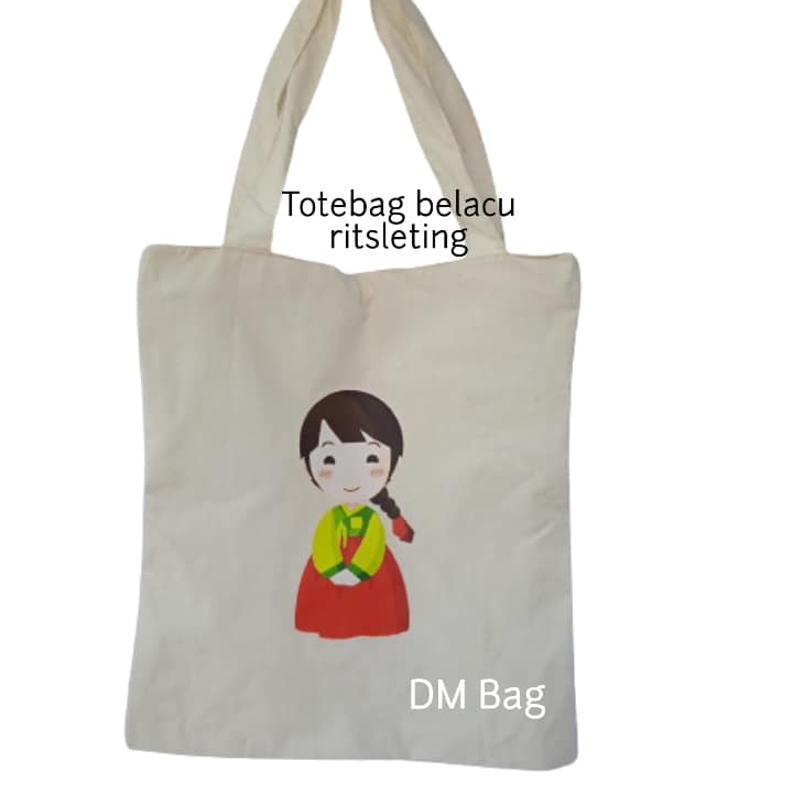 Totebag Ritsleting Bahan Kain Belacu