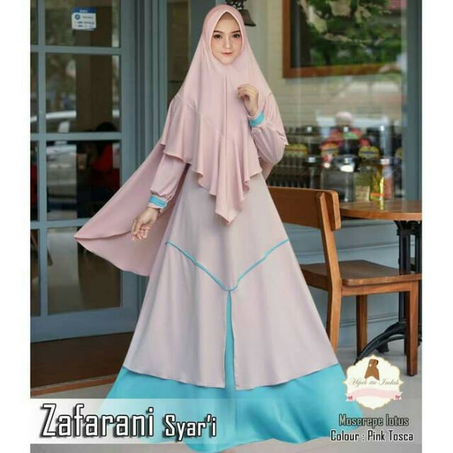 GAMIS SYARI SET ZAFARANI DENGAN BERGO KHIMAR BAHAN MOSCREPE LOTUS BUSUI JUMBO XL