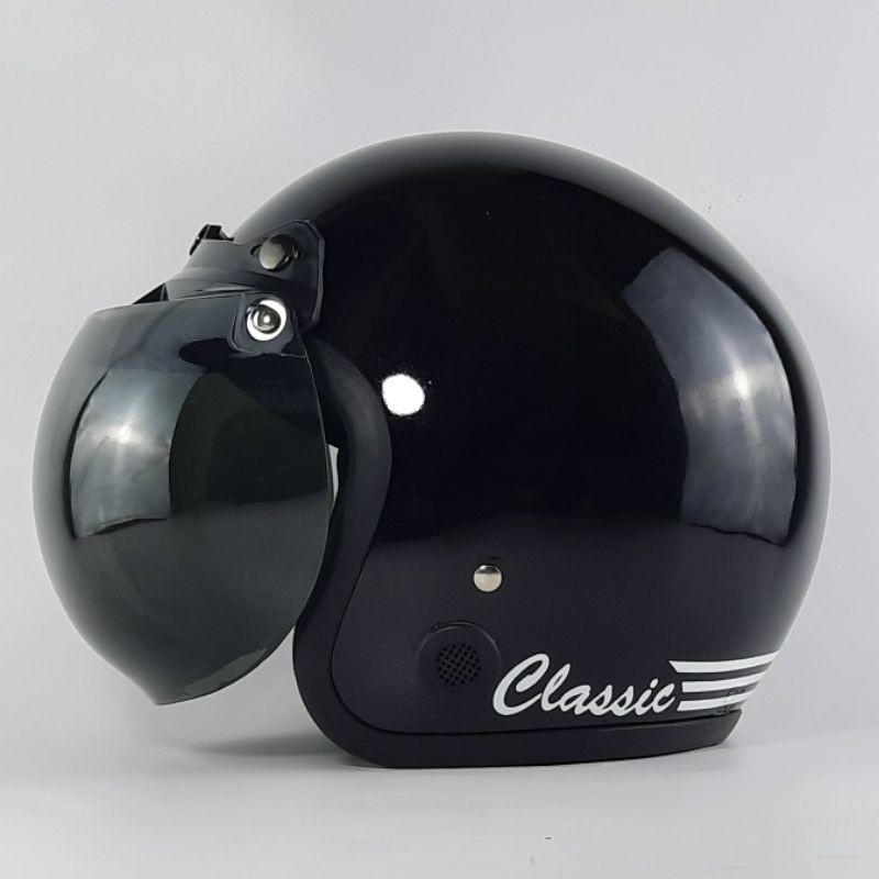 HELM BOGO DEWASA CEWOK COWOK FULL LEHER CLASSIC HITAM GLOSS SNI