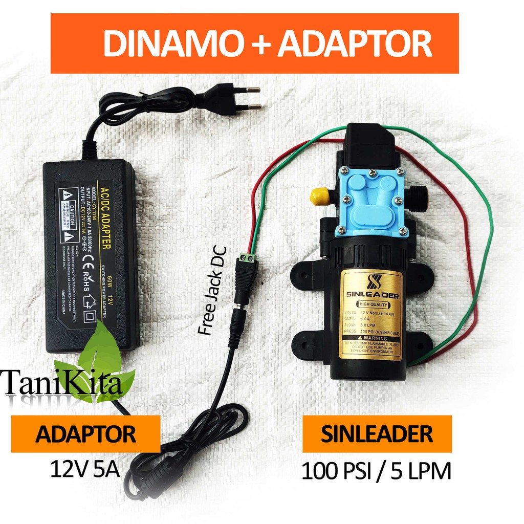 [ORIGINAL] PAKET DINAMO + ADAPTOR 12V 5A SINLEADER DRAT 100 PSI 5 LPM