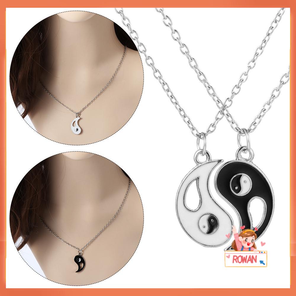1 Pasang Kalung Rantai Liontin Yin Yang Tai Chi Warna Hitam Dan Putih Gaya Retro Vintage Untuk Unisex