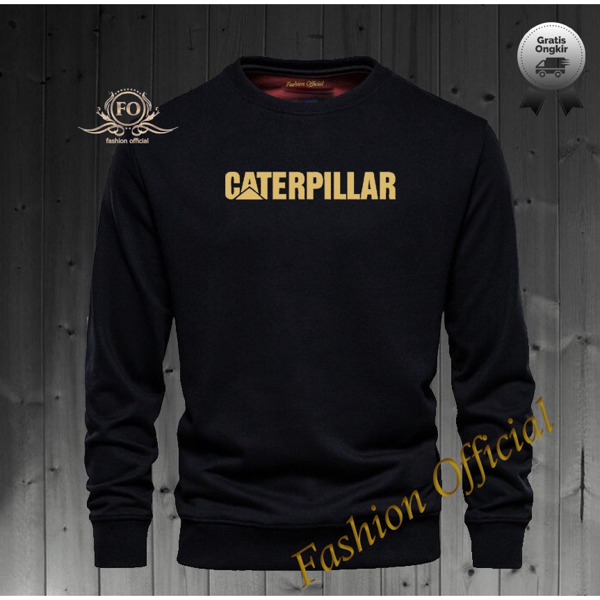 Baju Sweater Distro Caterpilar Text Gold Premium Quality Sweater Pria Wanita Distro Terkeren - Sweat
