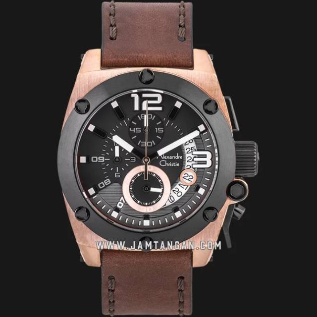 Alexandre Christie AC 6456 MC LBRBA Chronograph Men Black Dial Brown Leather Strap
