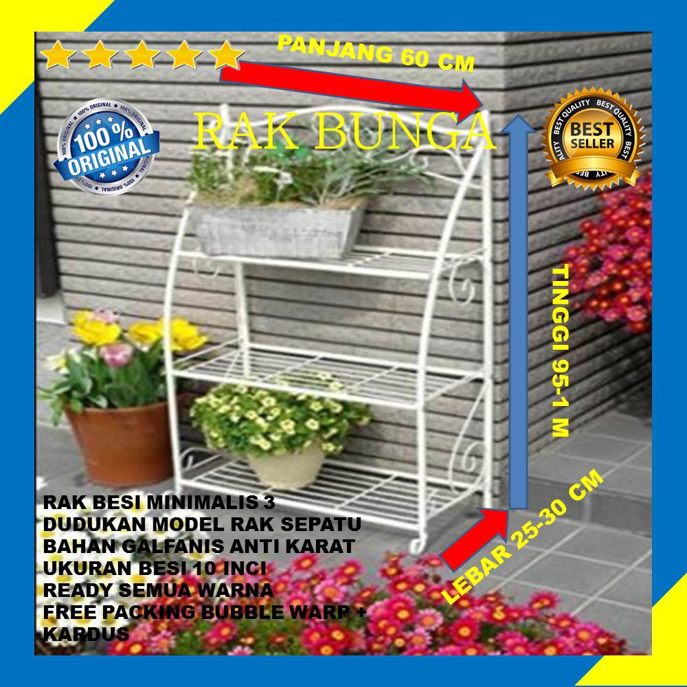 Rak Bunga Besi Minimalis 3 Dudukan Model Rak Sepatu