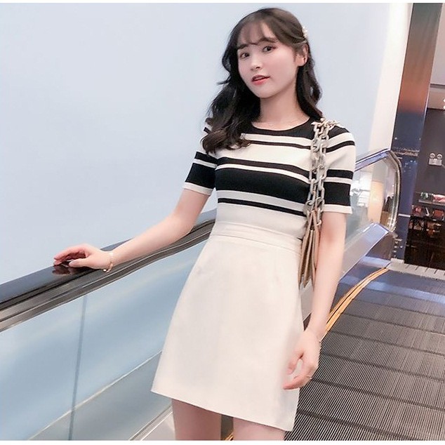 [baju wanita korea]  Rok Mini Skirt Span Wanita Rok Pensil Katun Korea Import Hitam Cream