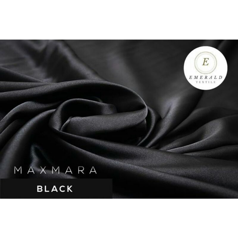 ( BUKAN HIJAB ) SETENGAH METER Kain Satin Charmuse Maxmara Silk Premium - Black ( HARGA PER 50cm KAIN )