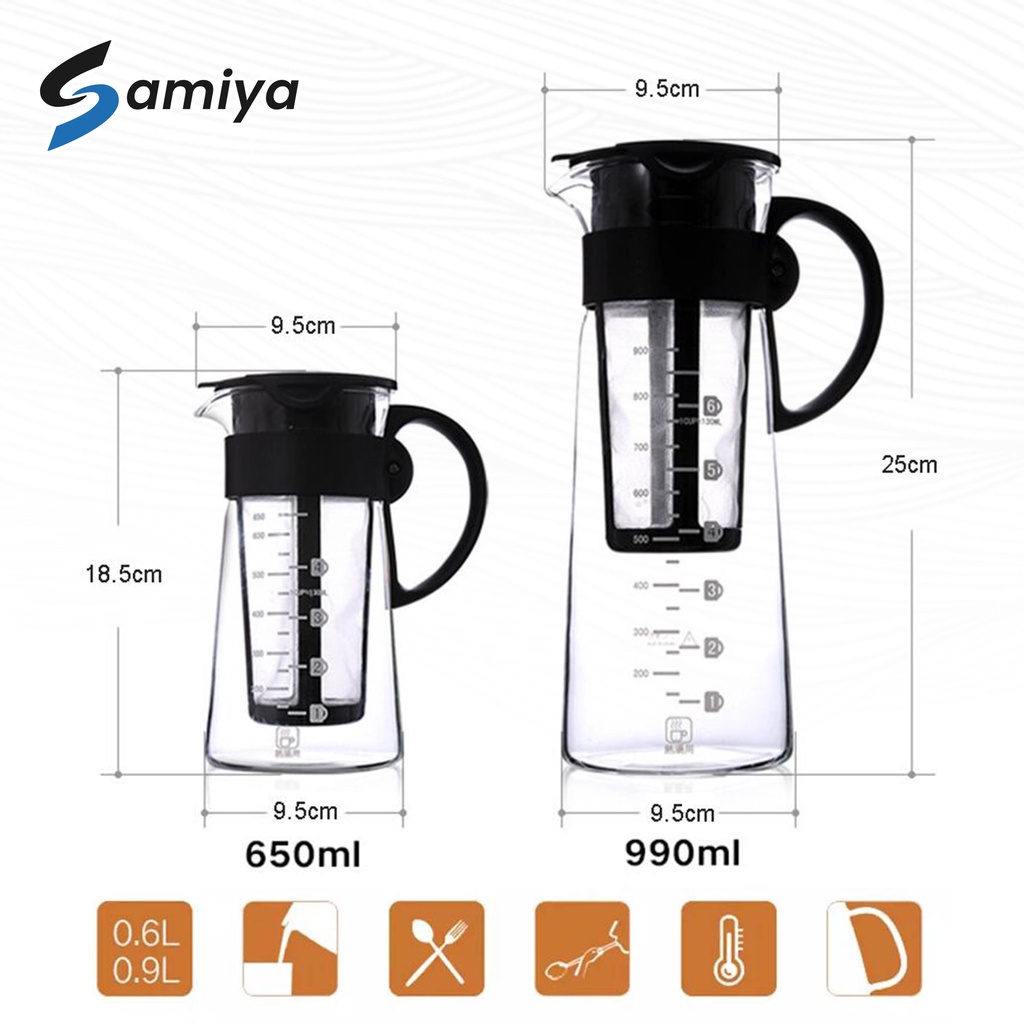 cold brew coffee pot tea maker filter 650ml 900ml borosilicate / server teh kopi mizudash with scale