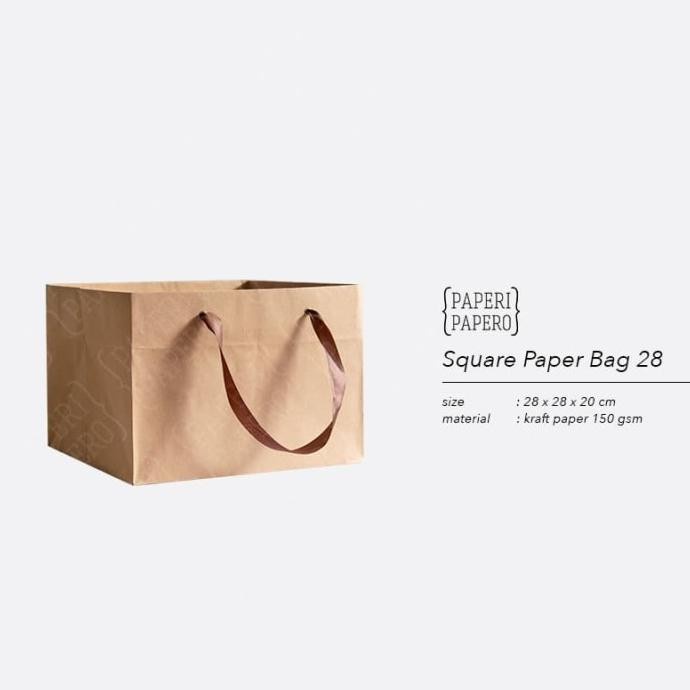 

✨ BISA COD ✨ Square Paper Bag / Shopping Bag Coklat untuk Box Kue - 28x28x20 cm