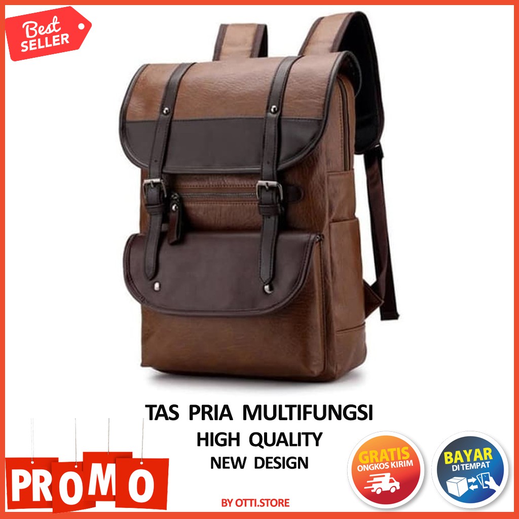  Tas  Backpack cowok  Pria Leather Retro Grandy Kerja Kuliah  