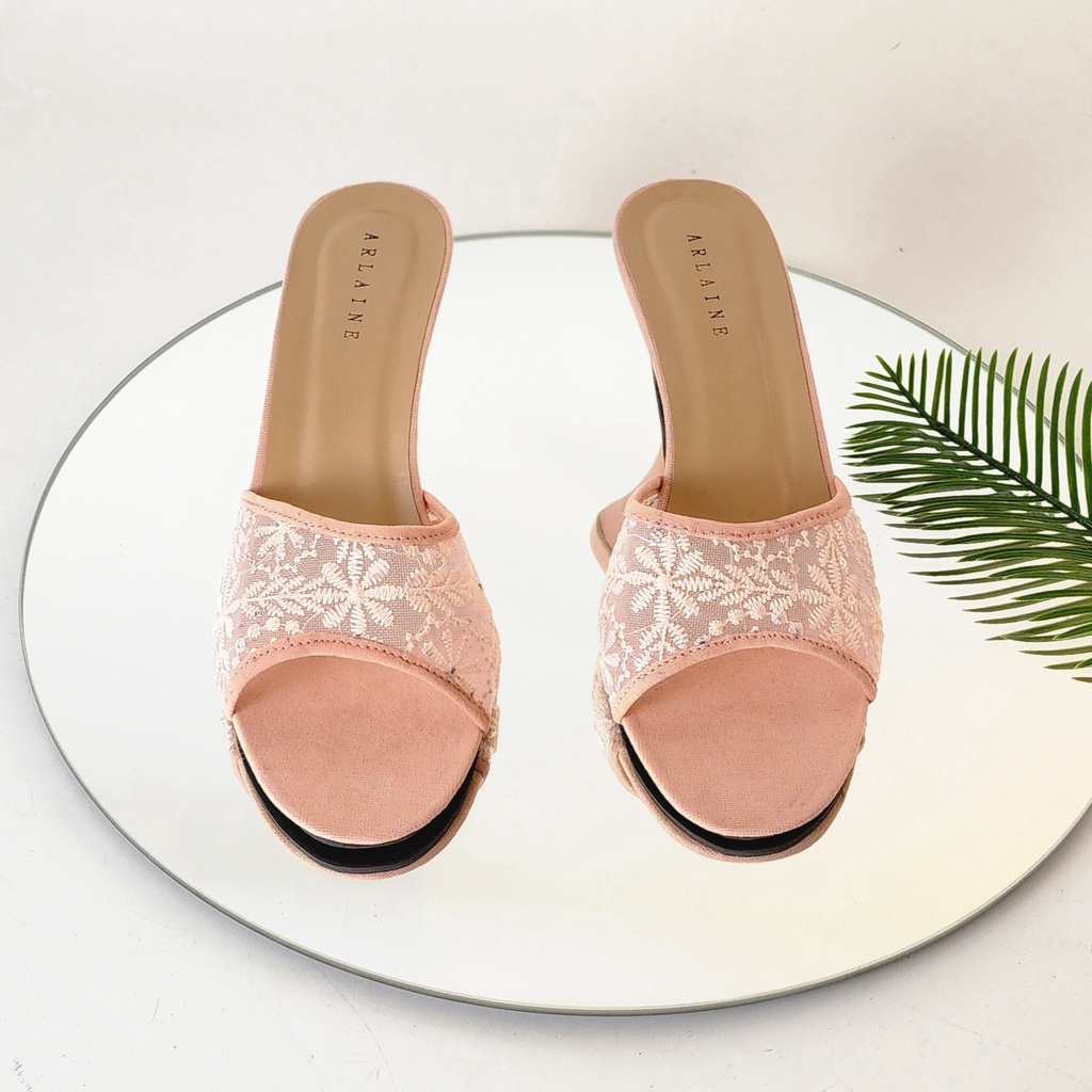 Arlaine - NEW Miracle High Heels Wanita / Heels Brukat / Heels Pesta / Heels 7cm / Sandal Heels Wanita [Hitam - Salem]